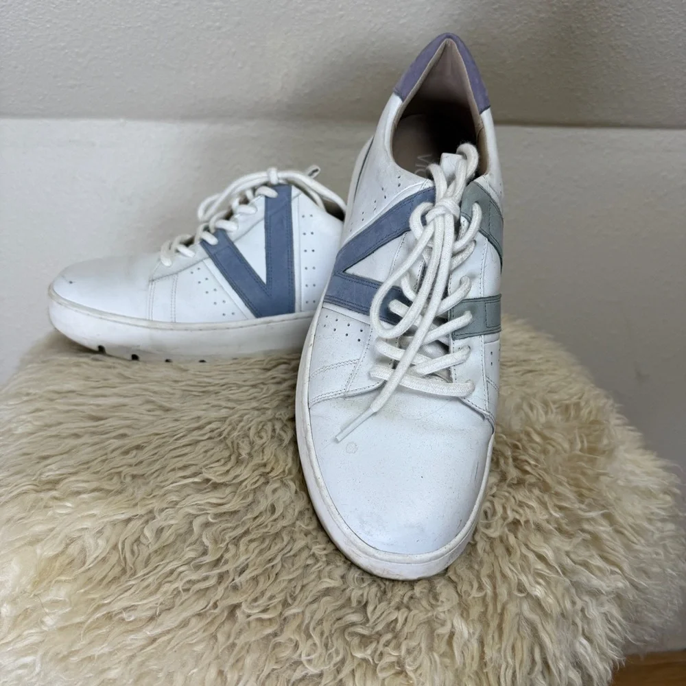 VIONIC Women’s White Sneakers with Blue, Lavender and Gray Accents. Size 10